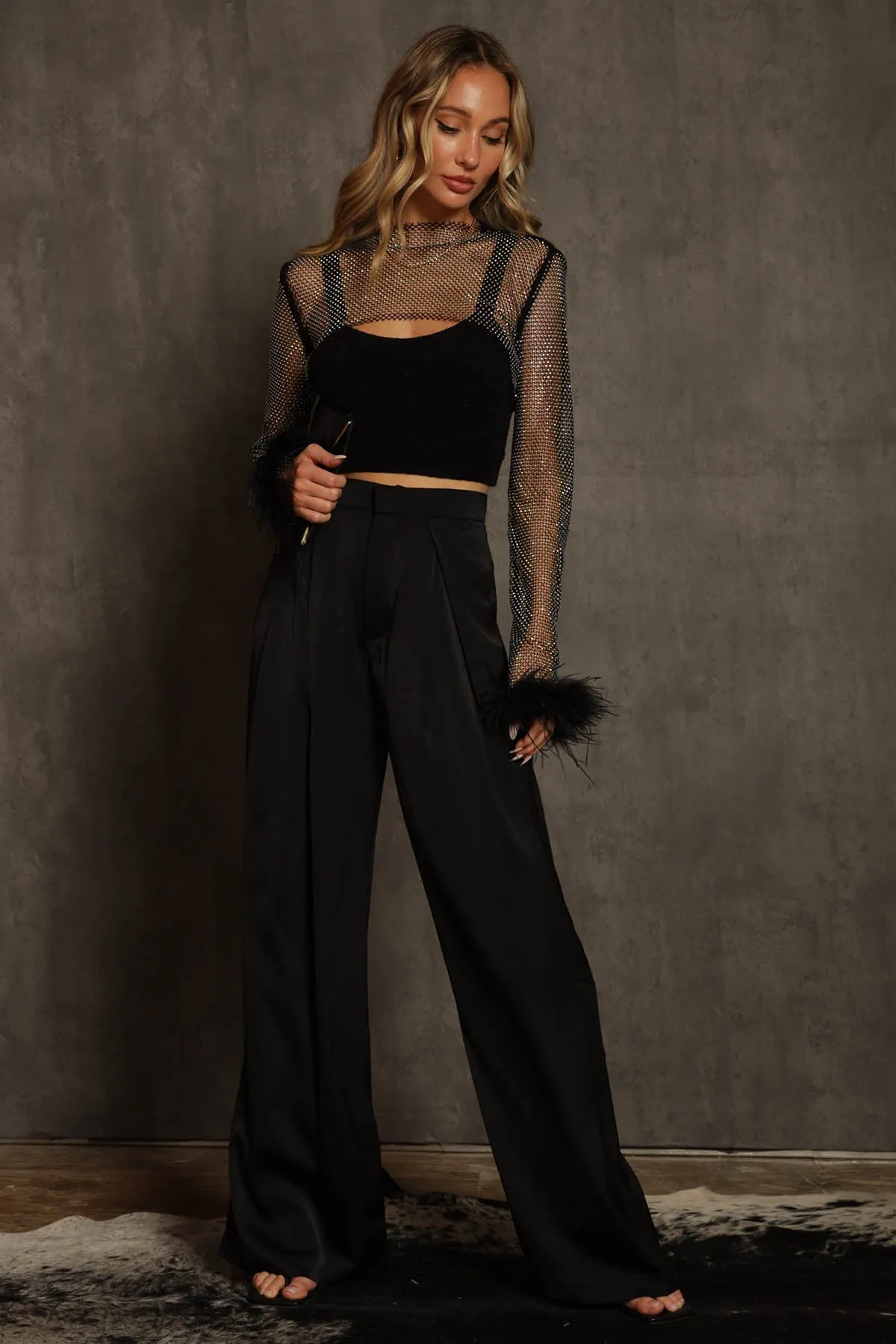 Minogue Satin Pleated Wide Leg Pants