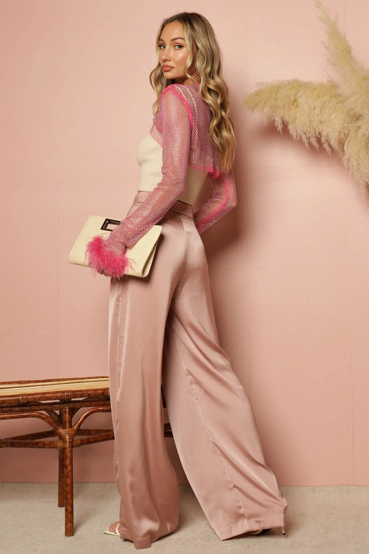Minogue Satin Pleated Wide Leg Pants