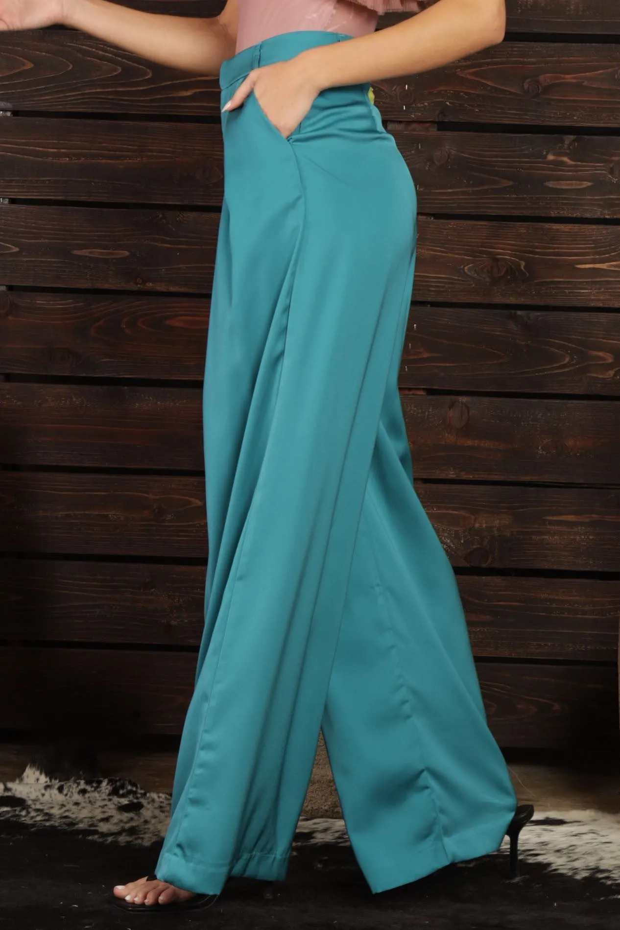 Minogue Satin Pleated Wide Leg Pants