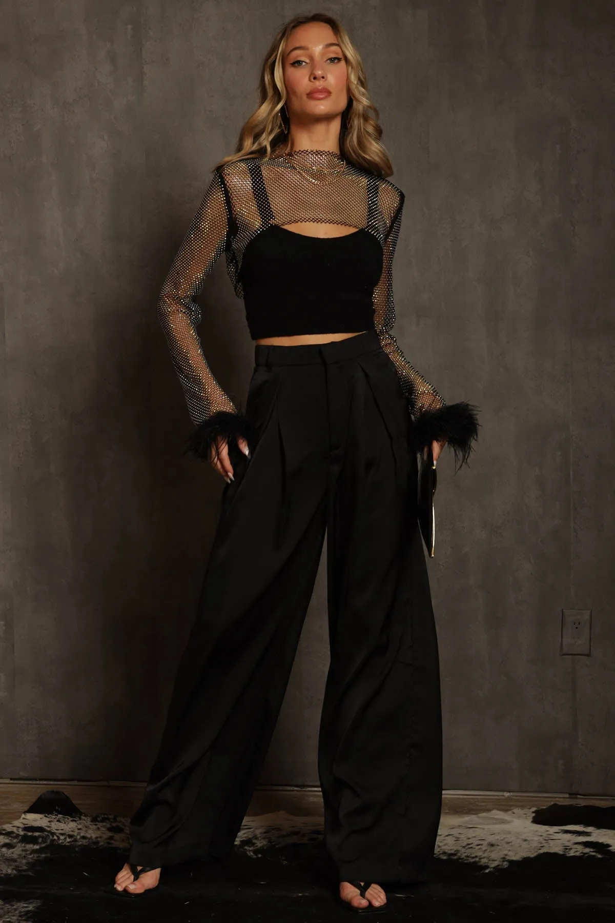 Minogue Satin Pleated Wide Leg Pants