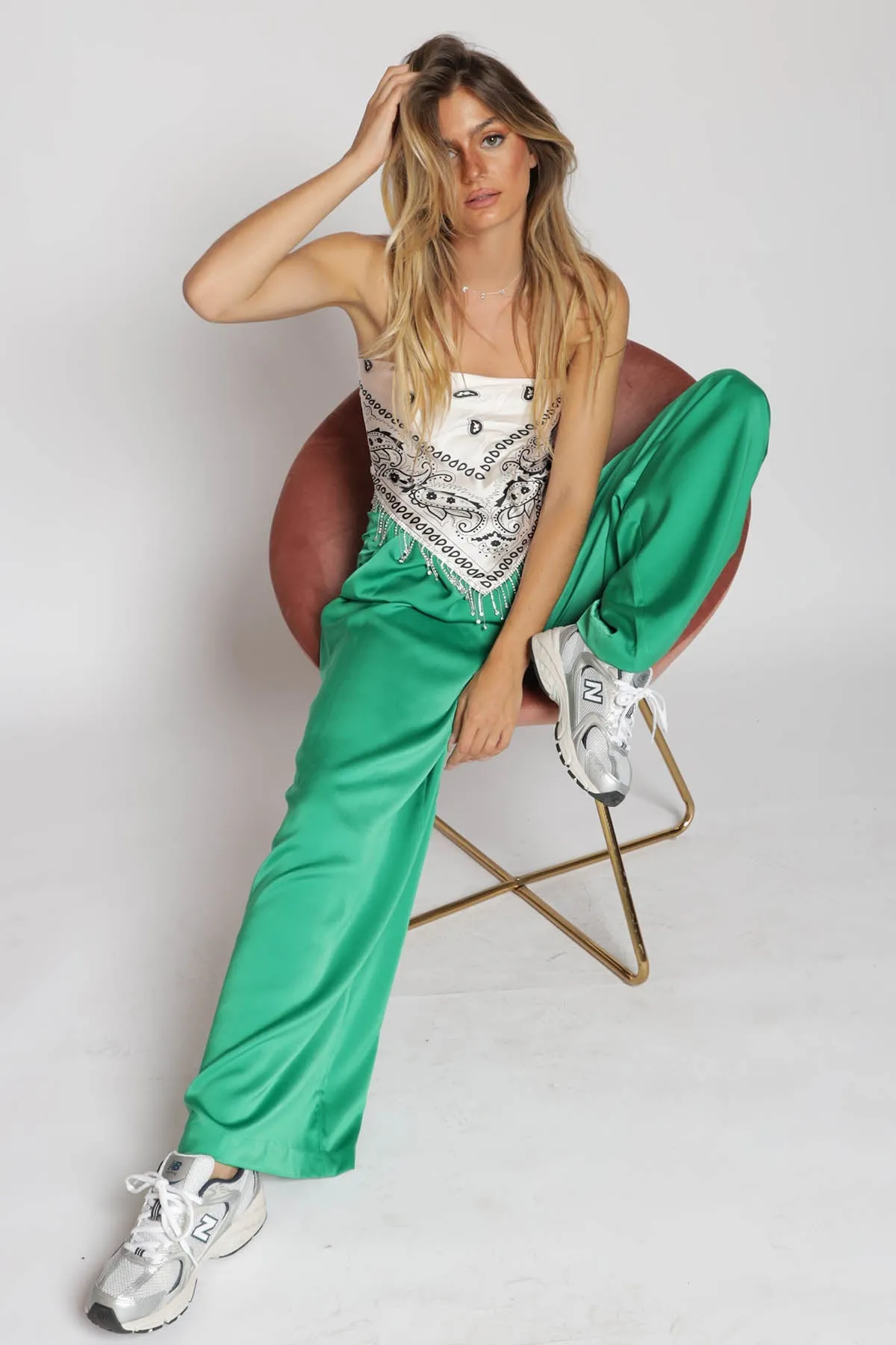 Minogue Satin Pleated Wide Leg Pants
