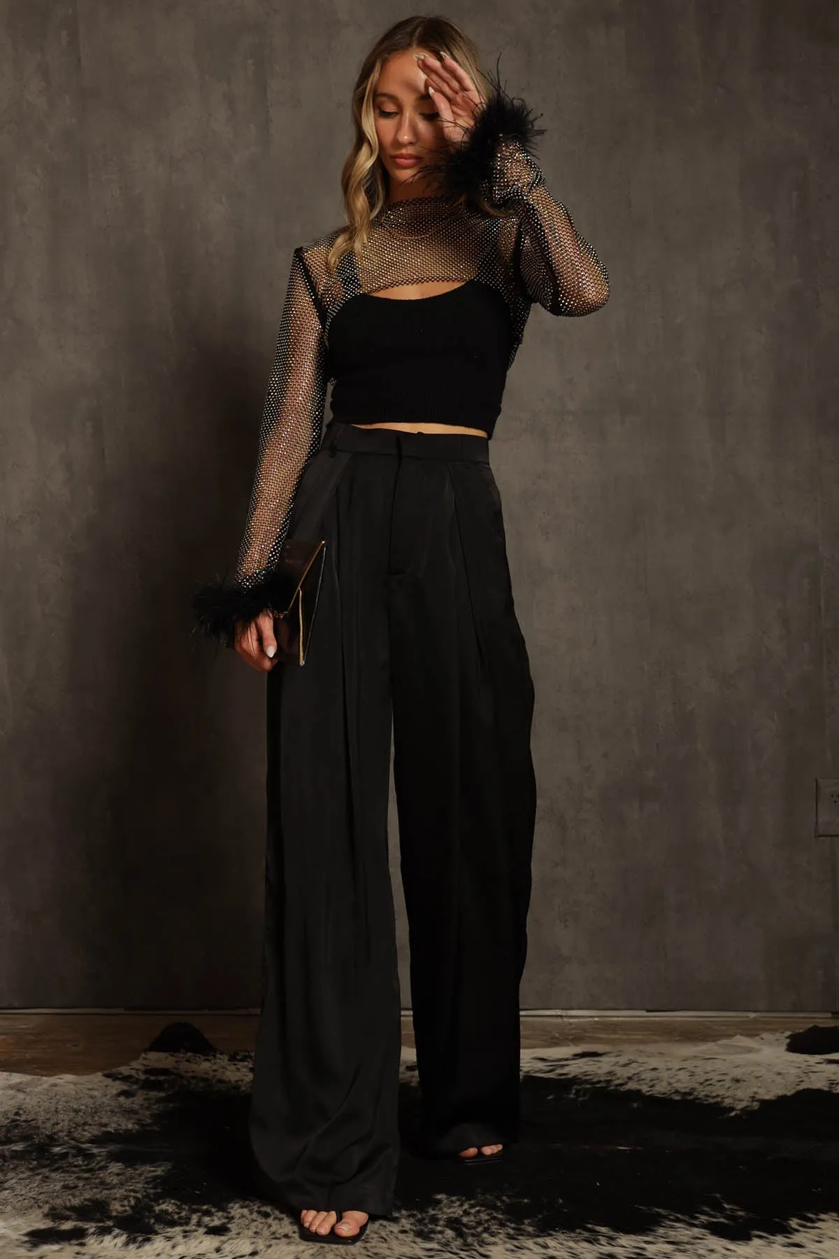 Minogue Satin Pleated Wide Leg Pants