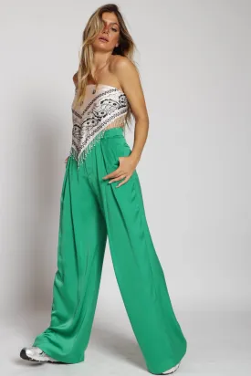 Minogue Satin Pleated Wide Leg Pants