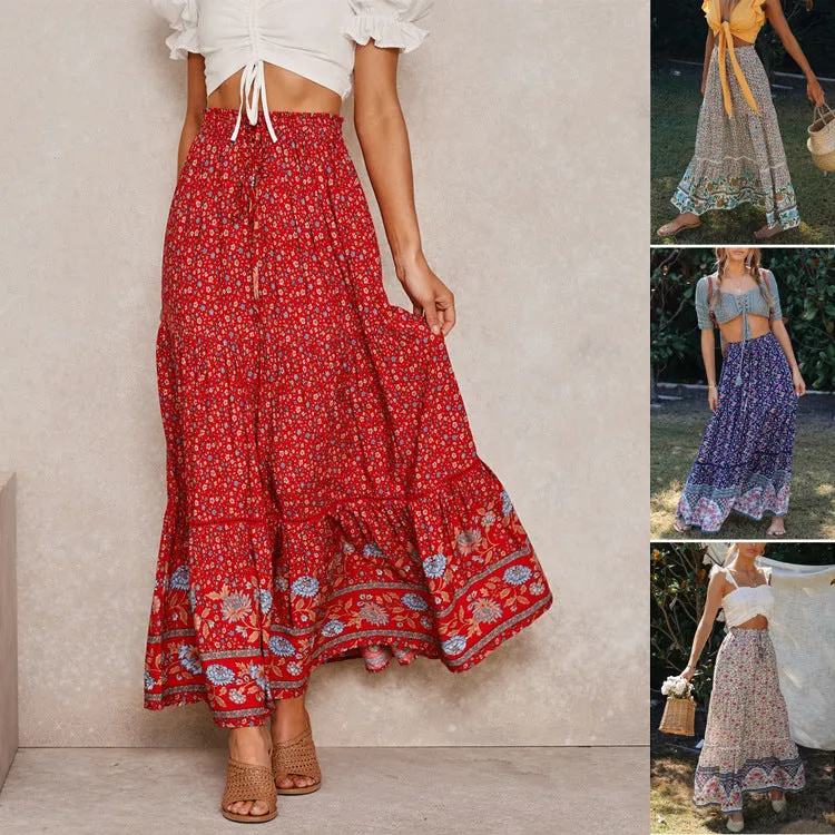 New Hollow Lace Stitching Positioning Printing Oversized Skirt