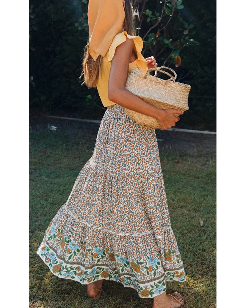 New Hollow Lace Stitching Positioning Printing Oversized Skirt