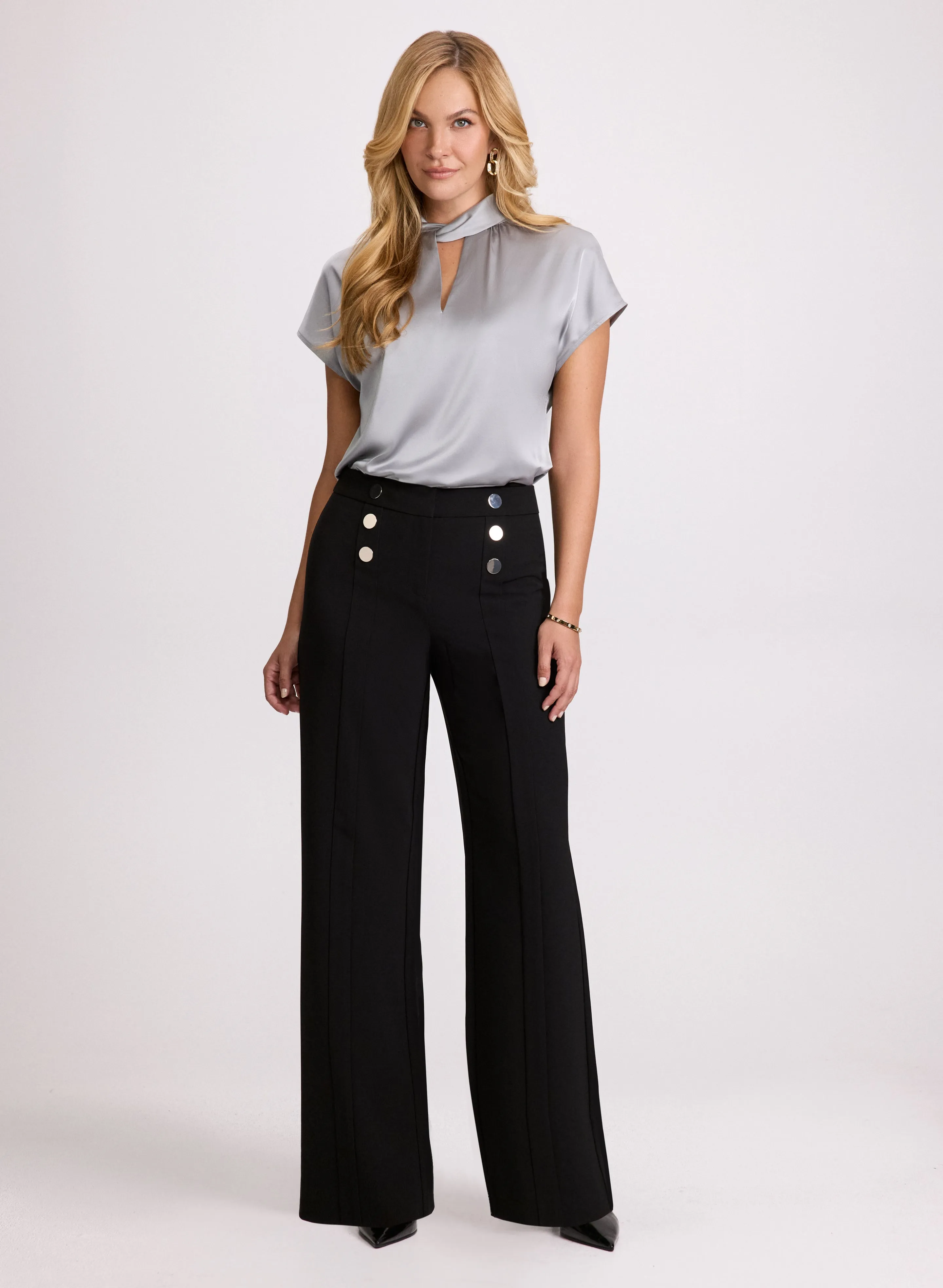 Olivia Wide-Leg Button Detail Pants - Regular