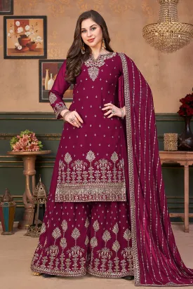 Pakistani Style Rani Pink Embroidered Palazzo Salwar Suit