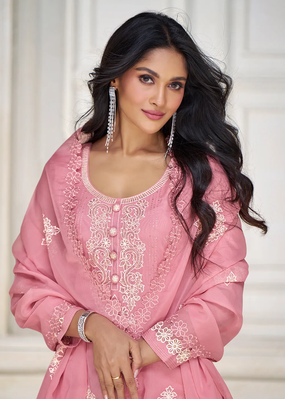 Pastel Pink Organza Silk Designer Salwar Suit