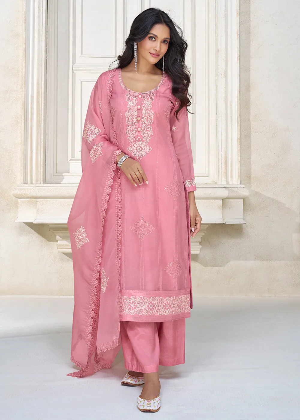 Pastel Pink Organza Silk Designer Salwar Suit