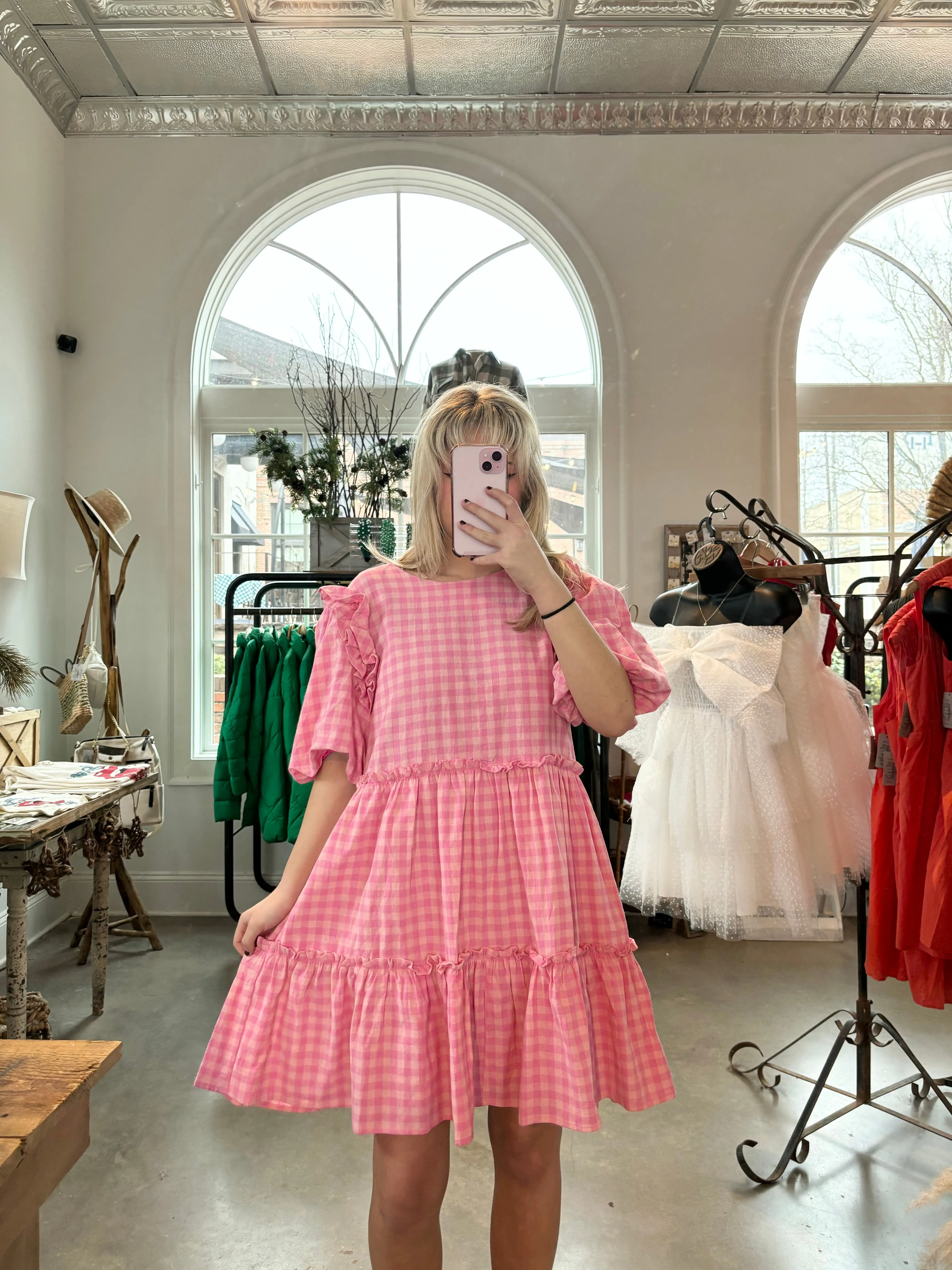 Pink Plaid Gingham Dress