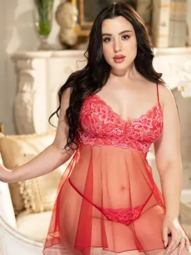Plus Size Lace & Sheer Mesh Babydoll