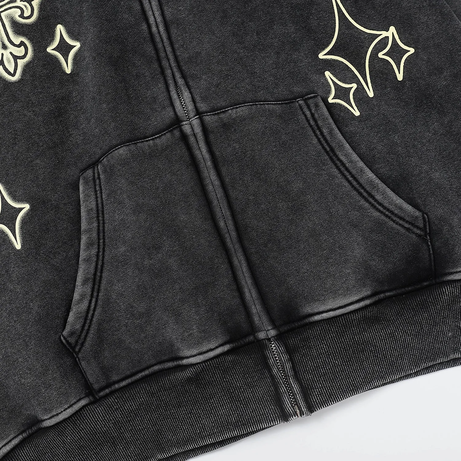 PopFlying Distressed Fleece Zipper Hoodie Cross