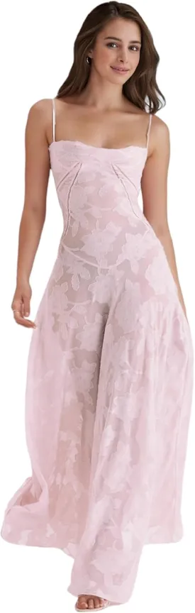 RARITYUS Womens Elegant Floral Lace Wedding Guest Dress Sleeveless Spaghetti Strap Maxi Dress Lace-up Cocktail Party Dress