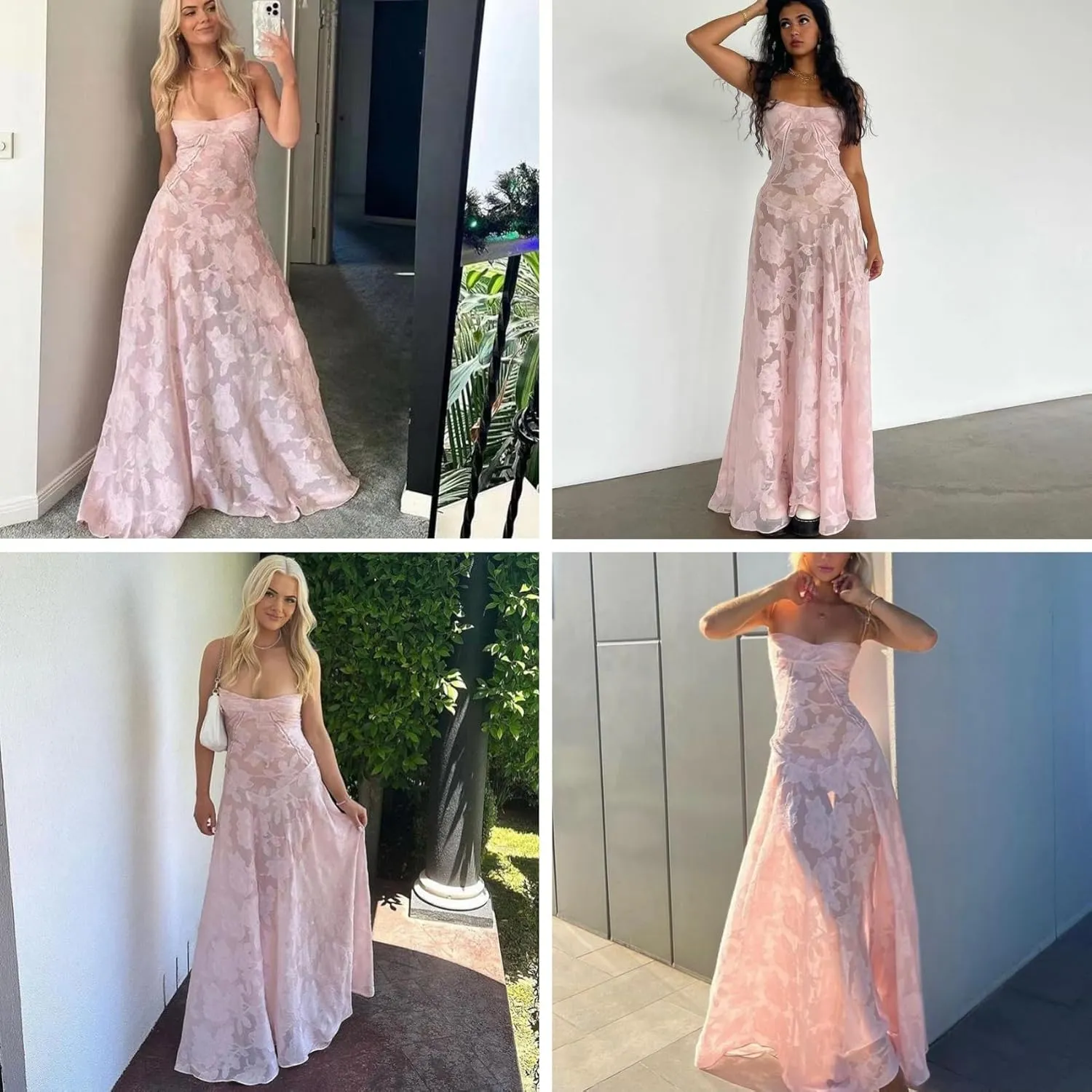 RARITYUS Womens Elegant Floral Lace Wedding Guest Dress Sleeveless Spaghetti Strap Maxi Dress Lace-up Cocktail Party Dress
