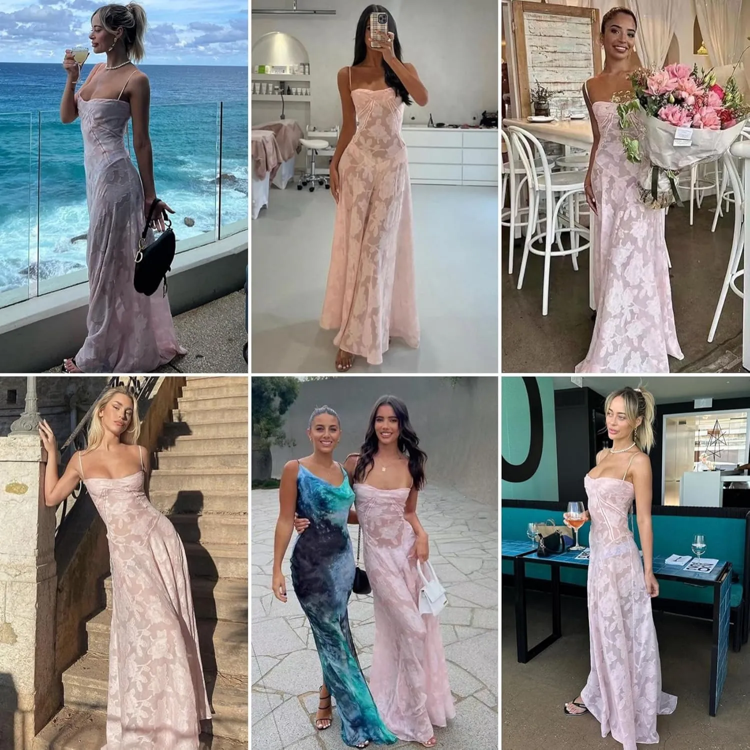 RARITYUS Womens Elegant Floral Lace Wedding Guest Dress Sleeveless Spaghetti Strap Maxi Dress Lace-up Cocktail Party Dress