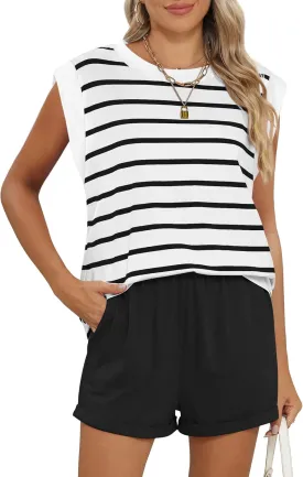 RUBZOOF 2 Piece Outfits for Women Lightweight Matching Lounge Sets Cap Sleeve Top and Elastic Waisted Shorts