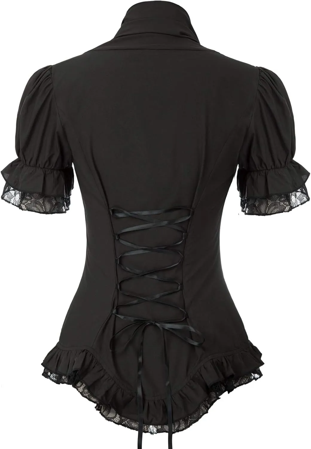 Scarlet Darkness Women 2024 Summer Short Sleeve Shirt Dressy Victorian Blouse Lace Up Top
