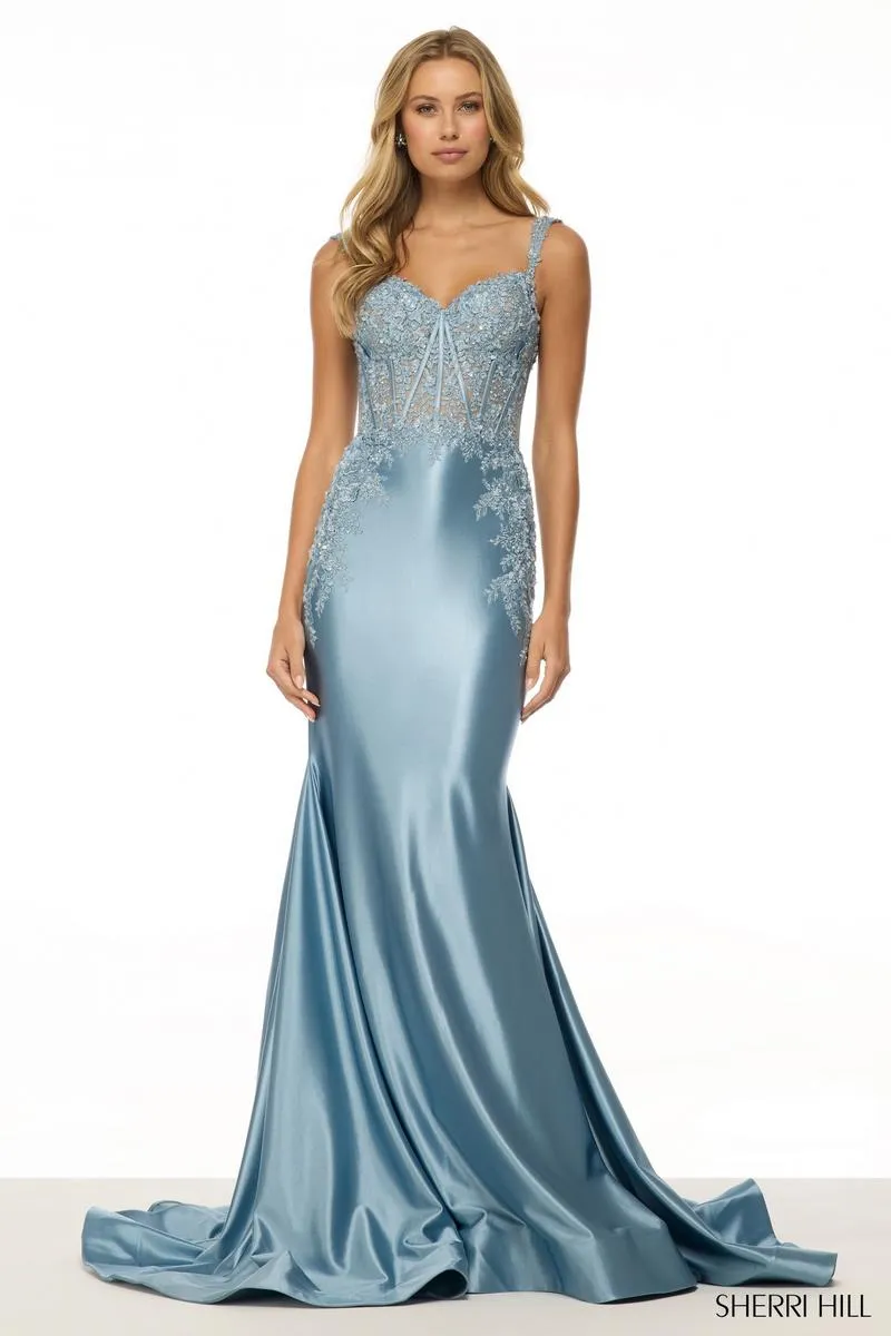 Sherri Hill Lace Corset Satin Prom Dress 57132