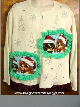 Silver and Gold Christmas Trees Christmas Cat Ugly Sweater