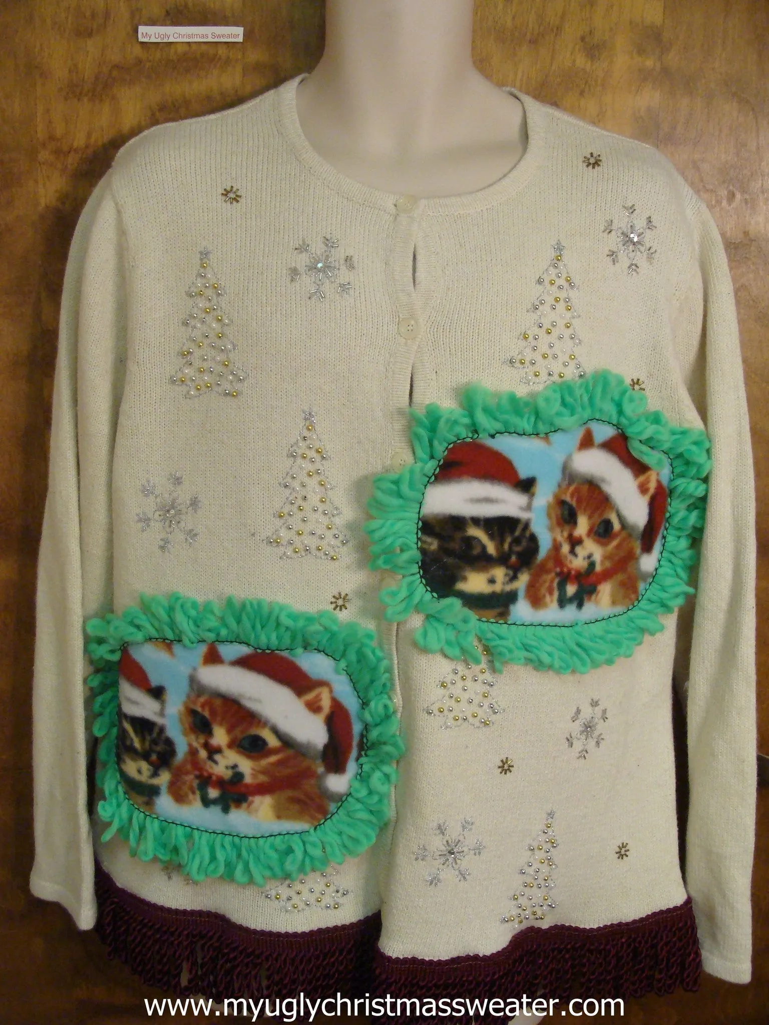 Silver and Gold Christmas Trees Christmas Cat Ugly Sweater