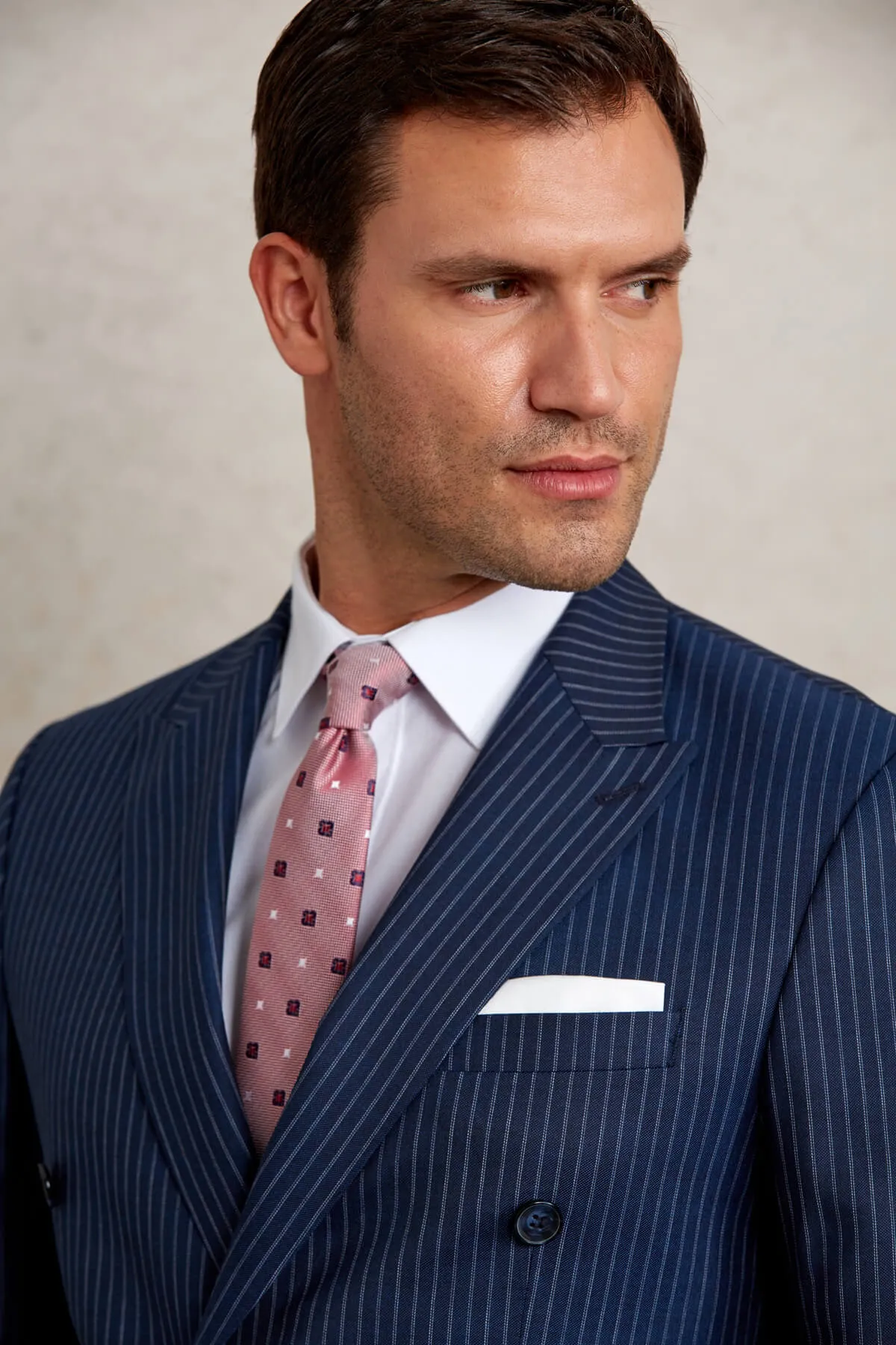 Slim Fit Double Breasted Navy Stripe Wool Blend Classic Suit