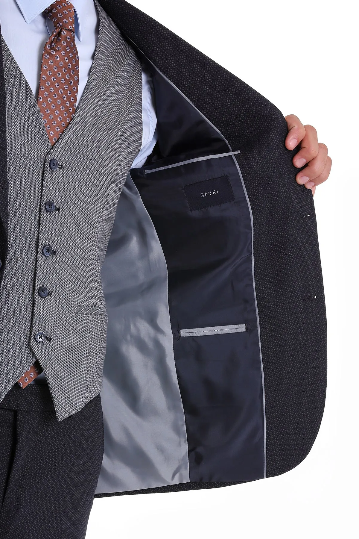 Slim Fit Navy Wool Blend Casual Suit with Vest