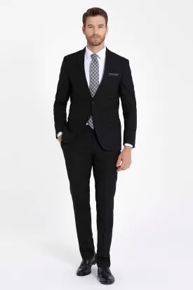 Slim Fit Notch Lapel Plain Classic Suit, Black