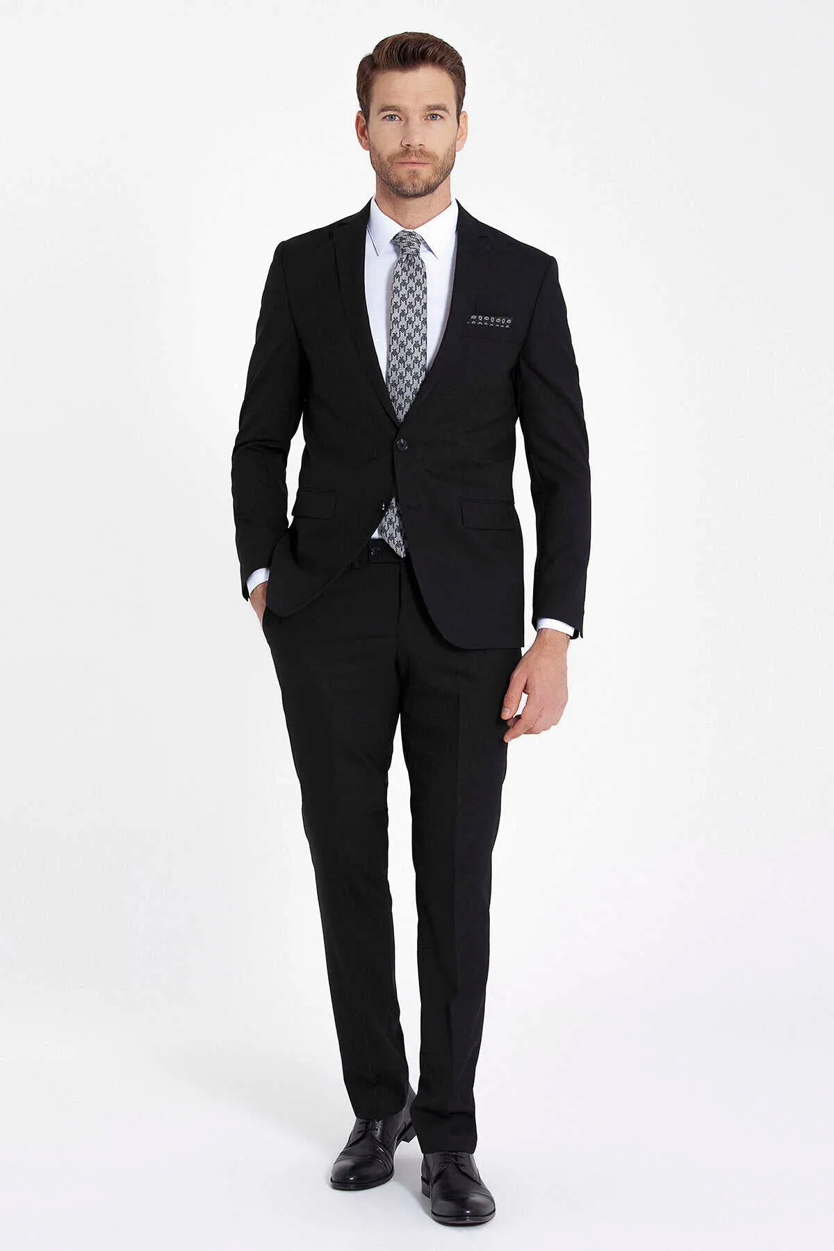 Slim Fit Notch Lapel Plain Classic Suit, Black