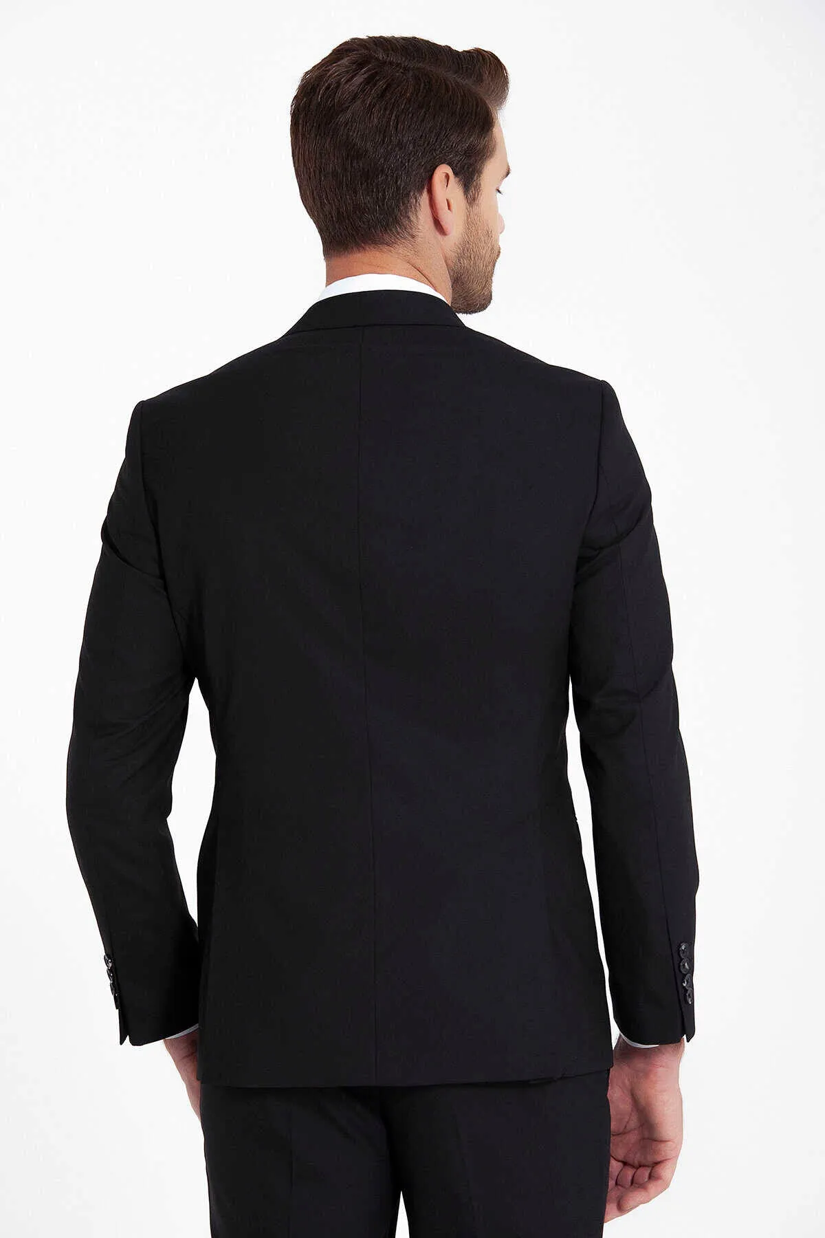 Slim Fit Notch Lapel Plain Classic Suit, Black