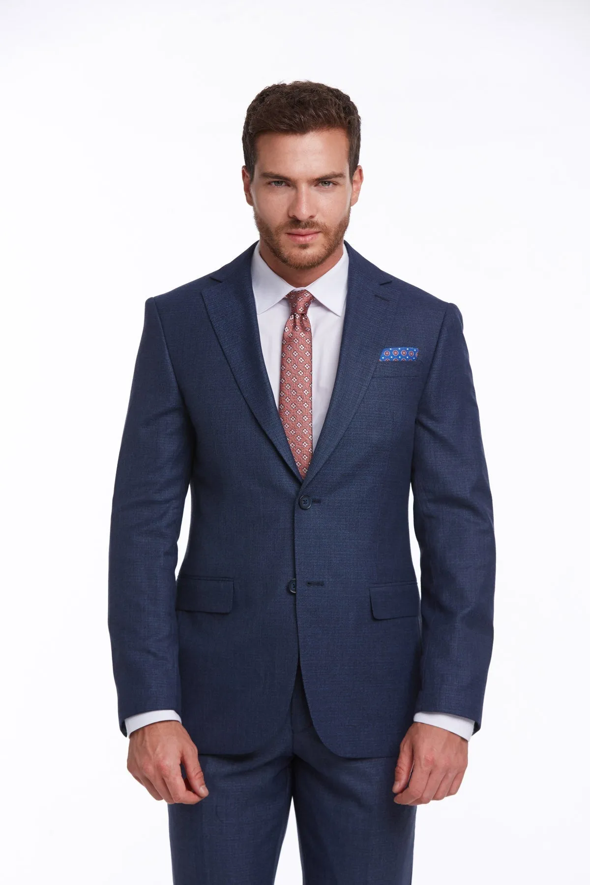 Slim Fit Notch Lapel Textured Navy Classic Suit