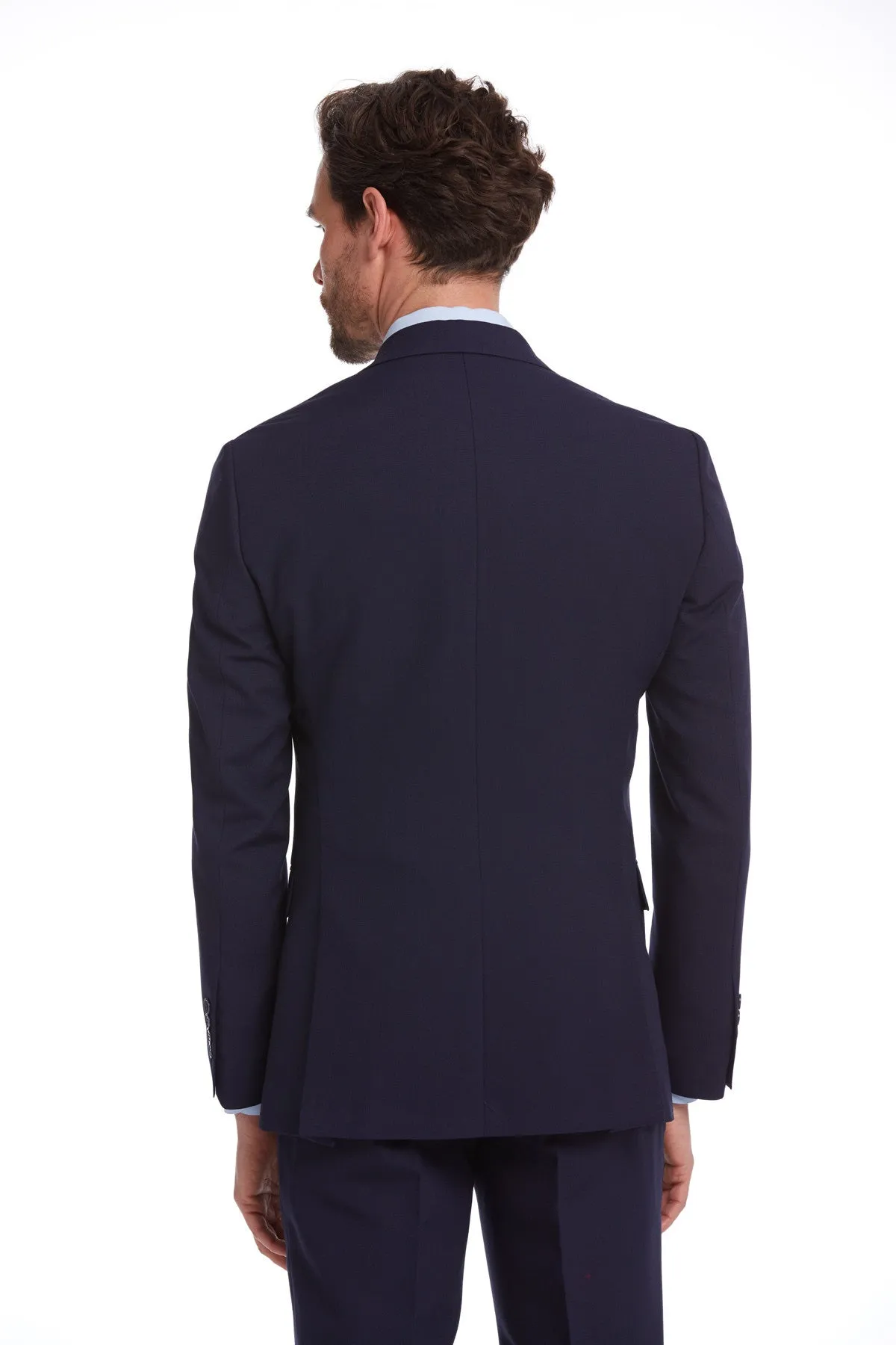 Slim Fit Peak Lapel Patterned Classic Suit, Navy D.