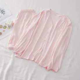 Solid cotton Silk Pajama Set