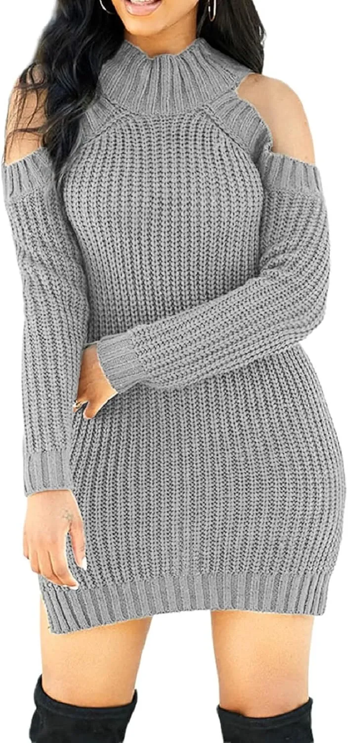 Sweater Dress for Women Elegant Casual Knit Long Sleeve Off Shoulder Pullover Winter Dresses