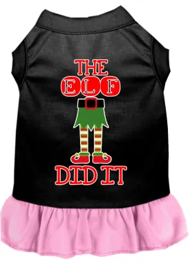 The Elf Did It Screen Print Dog Dress Black With Light Pink Xl