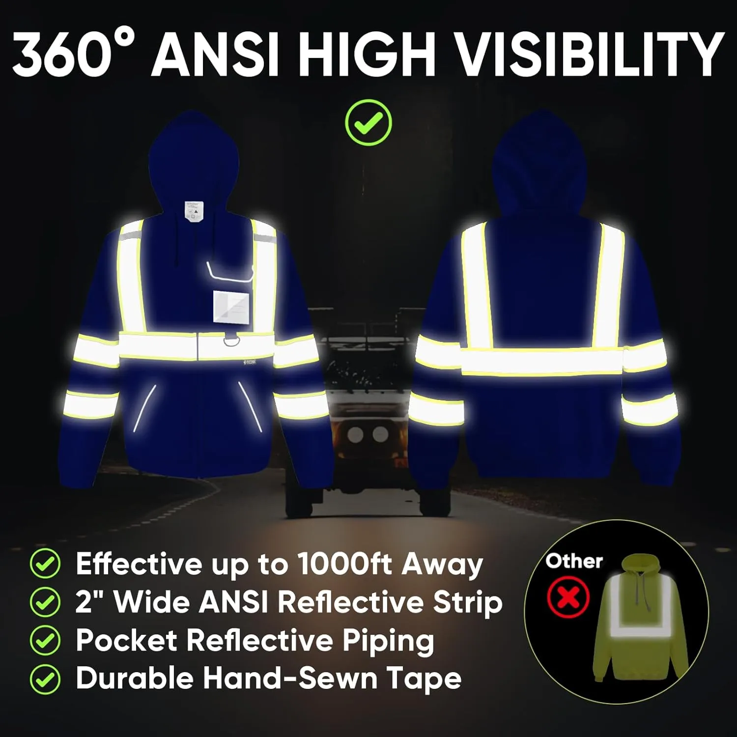 TICONN Safety Hoodie Jacket, High Vis Reflective Safety Fleece Hoodie, PPE Gear for Cold Weather Meet ANSI III