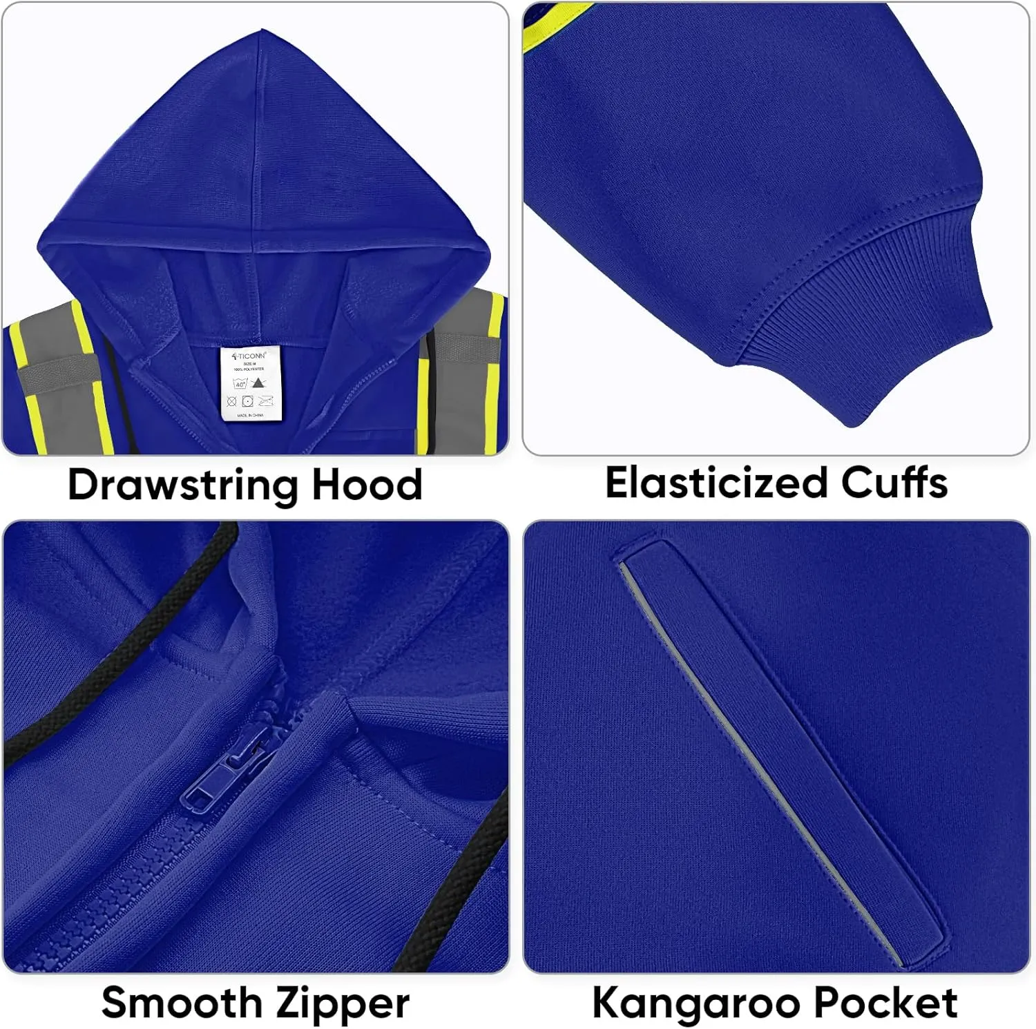 TICONN Safety Hoodie Jacket, High Vis Reflective Safety Fleece Hoodie, PPE Gear for Cold Weather Meet ANSI III