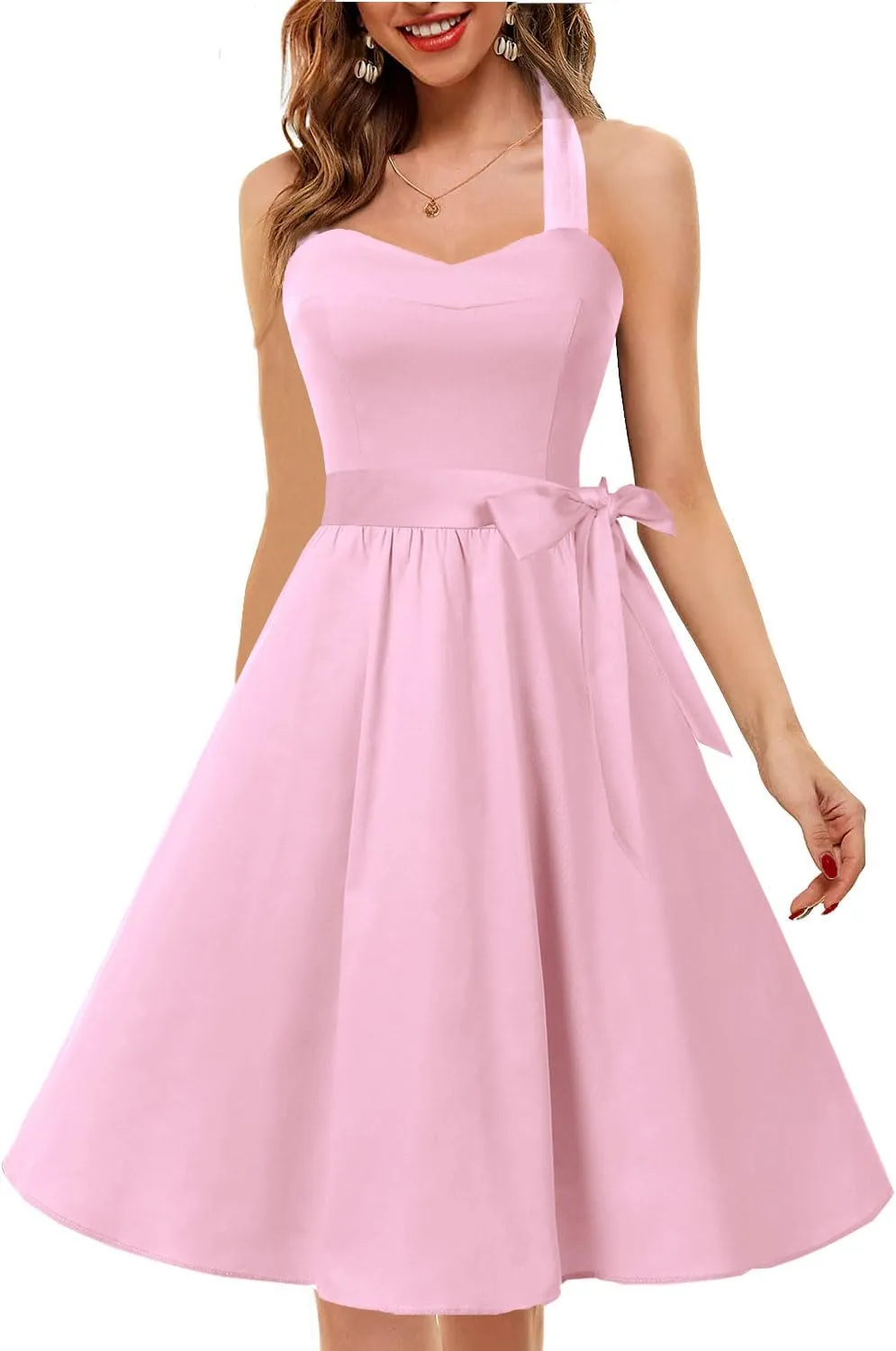 Topdress Women'sVintage Polka Audrey Dress 1950s Halter Retro Cocktail Dress