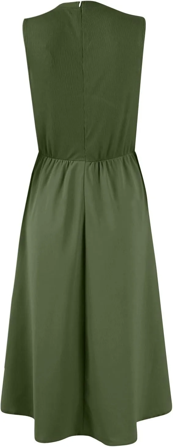 TWGONE Women's Summer Dresses 2025 Casual Sleeveless Patchwork Knit Sundresses Long Flowy Beach Dress with Pockets