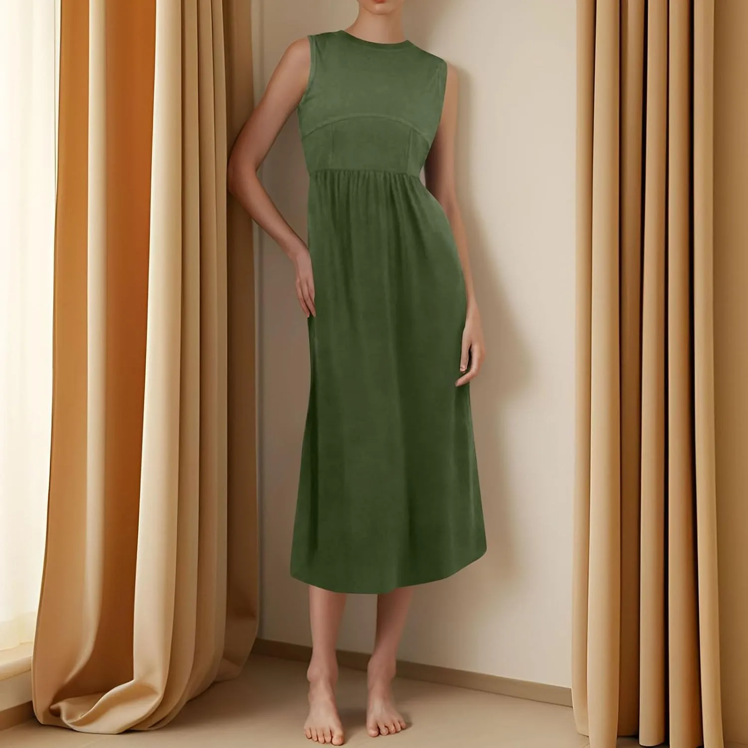 TWGONE Women's Summer Dresses 2025 Casual Sleeveless Patchwork Knit Sundresses Long Flowy Beach Dress with Pockets