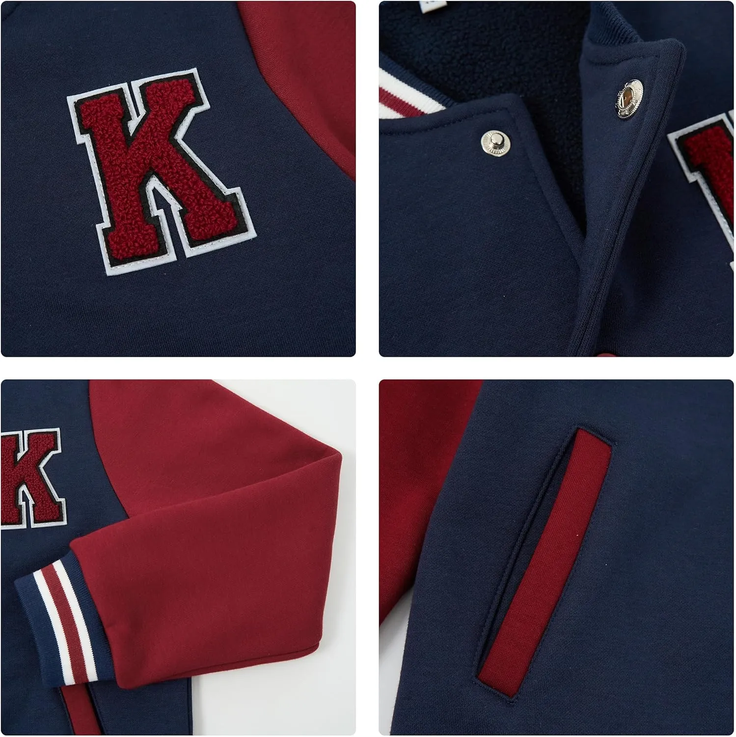 Volunboy Kids Baseball Jacket Varsity Letterman Coat Fall Winter Fleece Bomber Vintage Outerwear