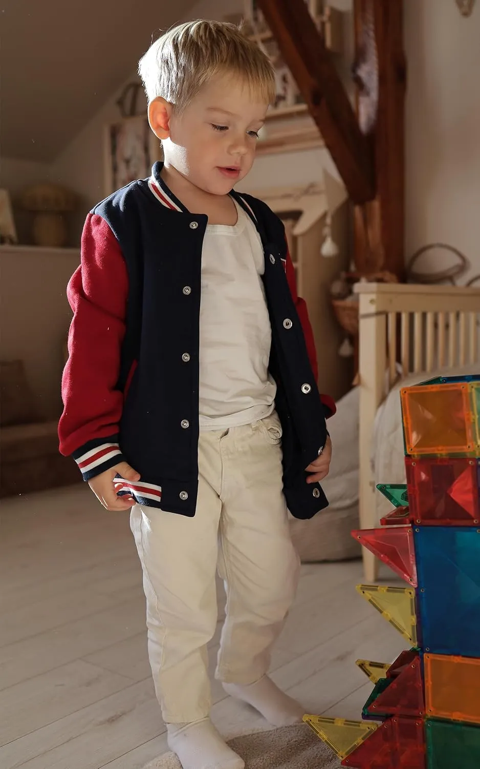 Volunboy Kids Baseball Jacket Varsity Letterman Coat Fall Winter Fleece Bomber Vintage Outerwear