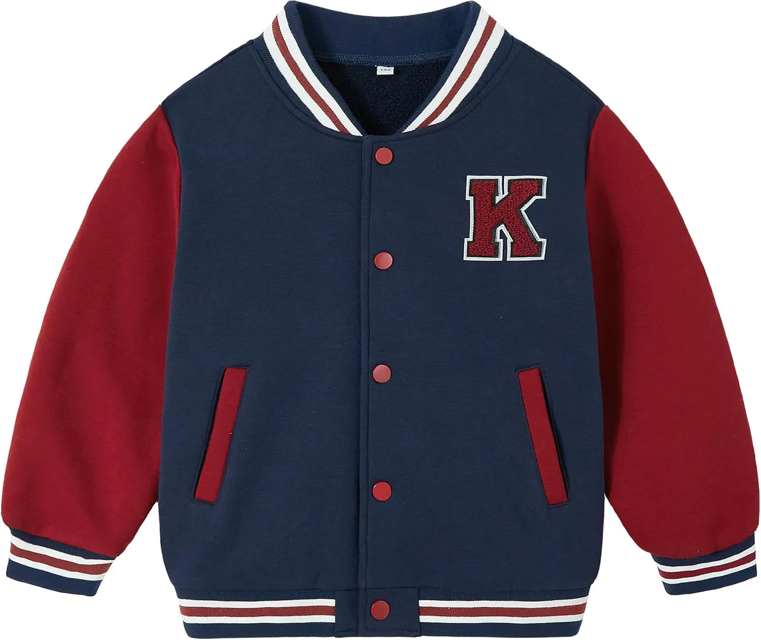Volunboy Kids Baseball Jacket Varsity Letterman Coat Fall Winter Fleece Bomber Vintage Outerwear