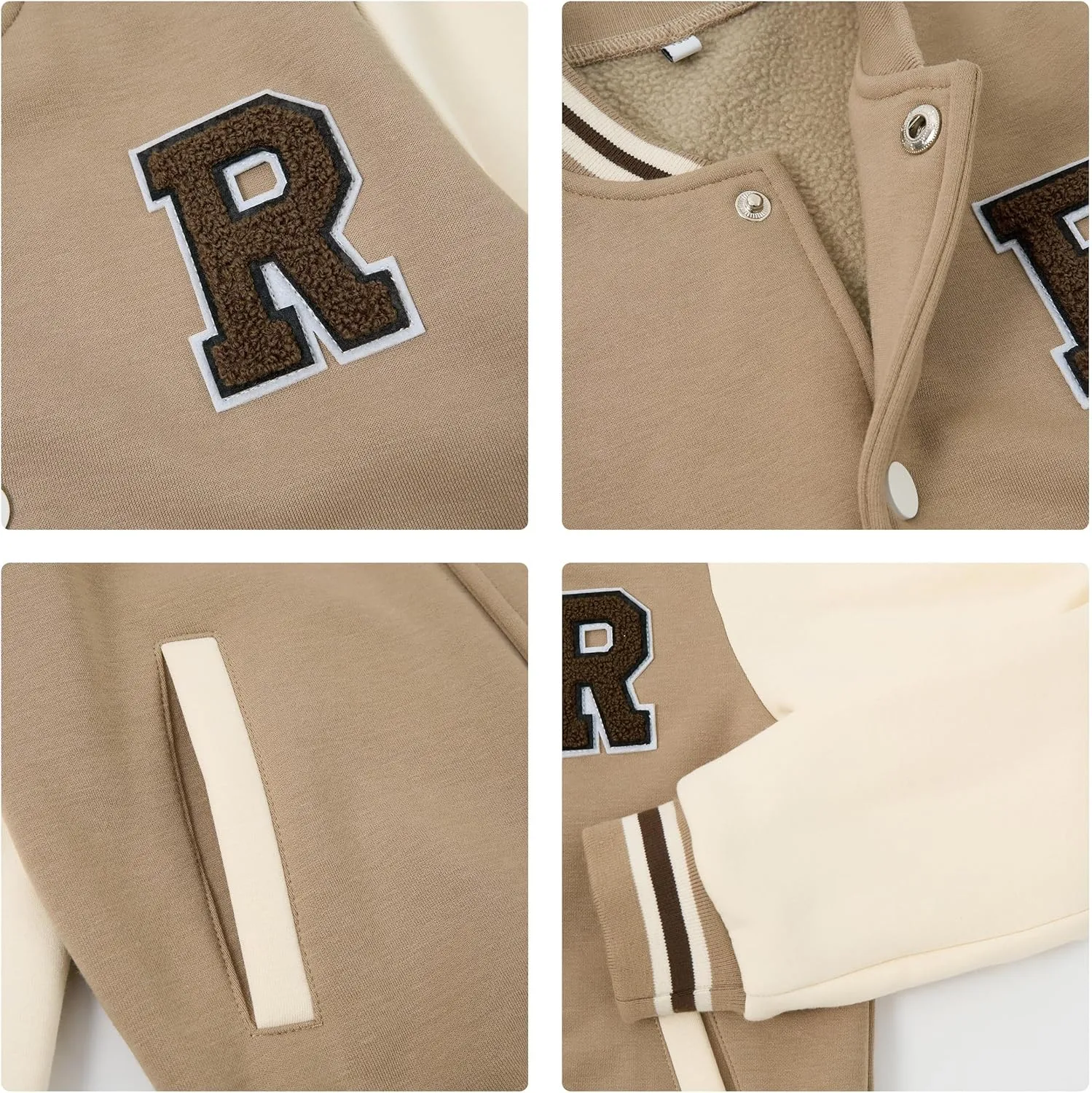 Volunboy Kids Baseball Jacket Varsity Letterman Coat Fall Winter Fleece Bomber Vintage Outerwear