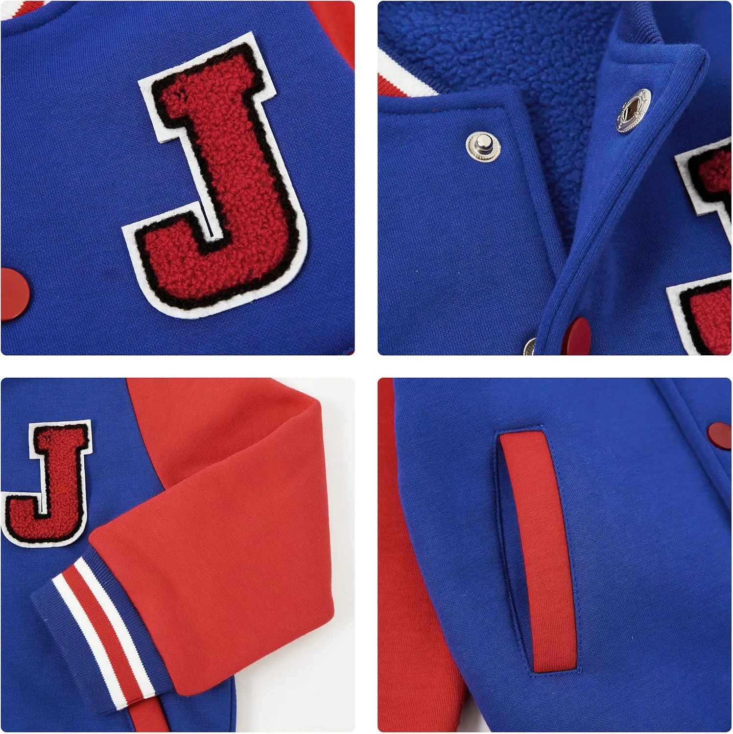 Volunboy Kids Baseball Jacket Varsity Letterman Coat Fall Winter Fleece Bomber Vintage Outerwear
