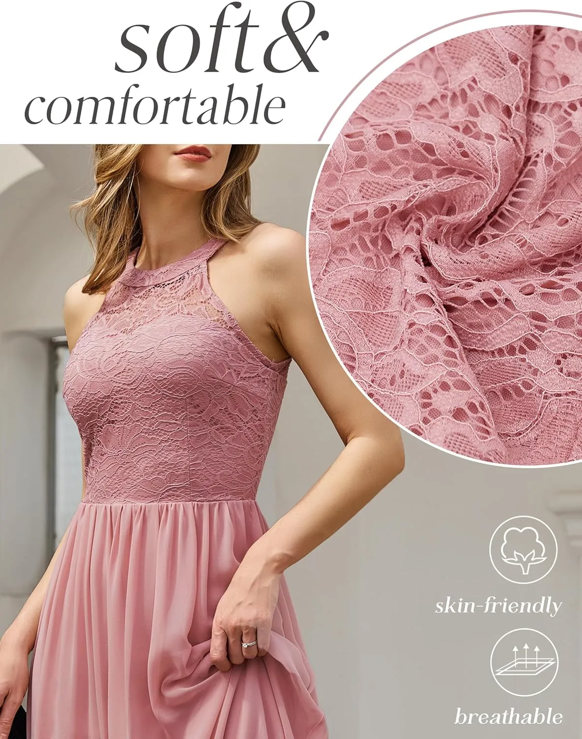 Wedtrend Women's Formal Dress, Halter Long Prom Dress Floral Lace Bridesmaid Dresses