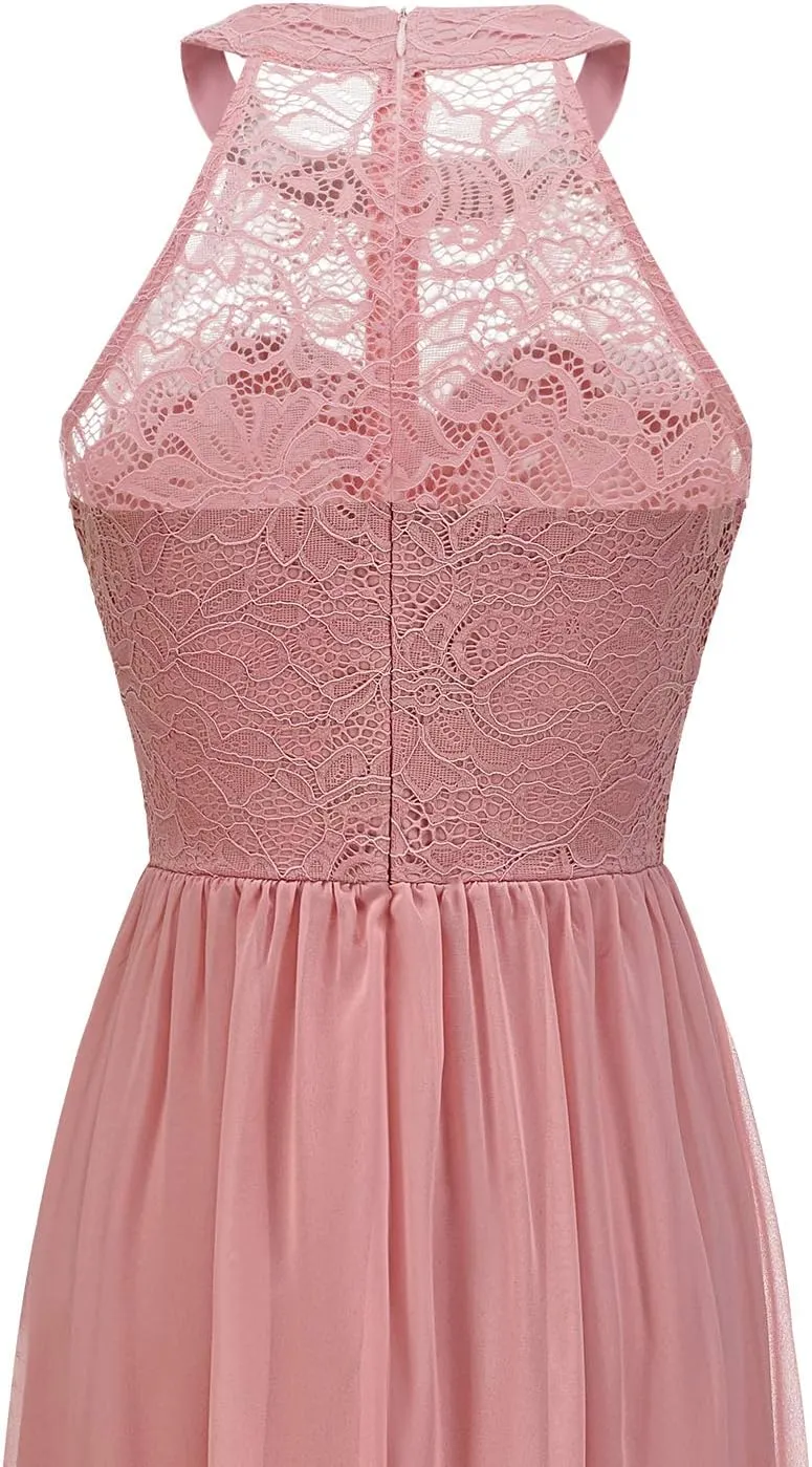 Wedtrend Women's Formal Dress, Halter Long Prom Dress Floral Lace Bridesmaid Dresses