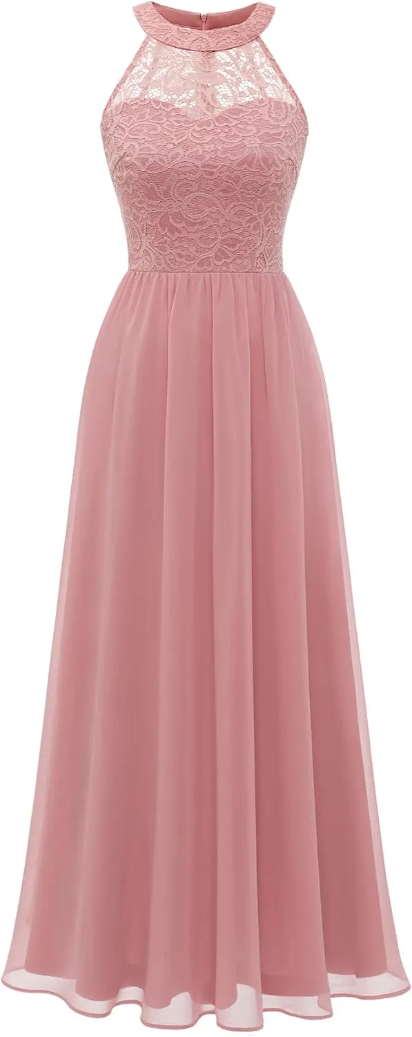 Wedtrend Women's Formal Dress, Halter Long Prom Dress Floral Lace Bridesmaid Dresses