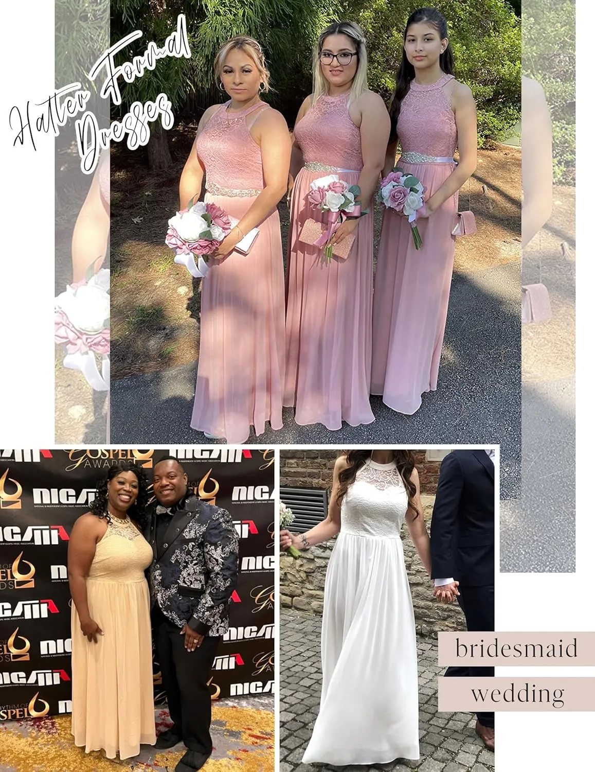 Wedtrend Women's Formal Dress, Halter Long Prom Dress Floral Lace Bridesmaid Dresses