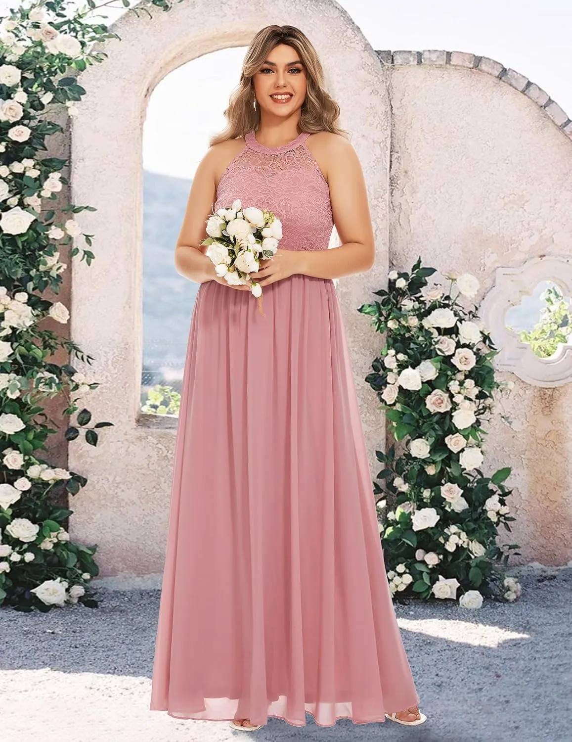 Wedtrend Women's Formal Dress, Halter Long Prom Dress Floral Lace Bridesmaid Dresses