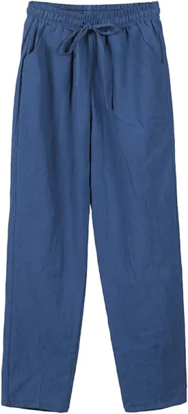 Wide Leg Linen Pants Women Hight Elastic Waisted Palazzo Pants Breathable Vacation Summer Casual Beach Trousers